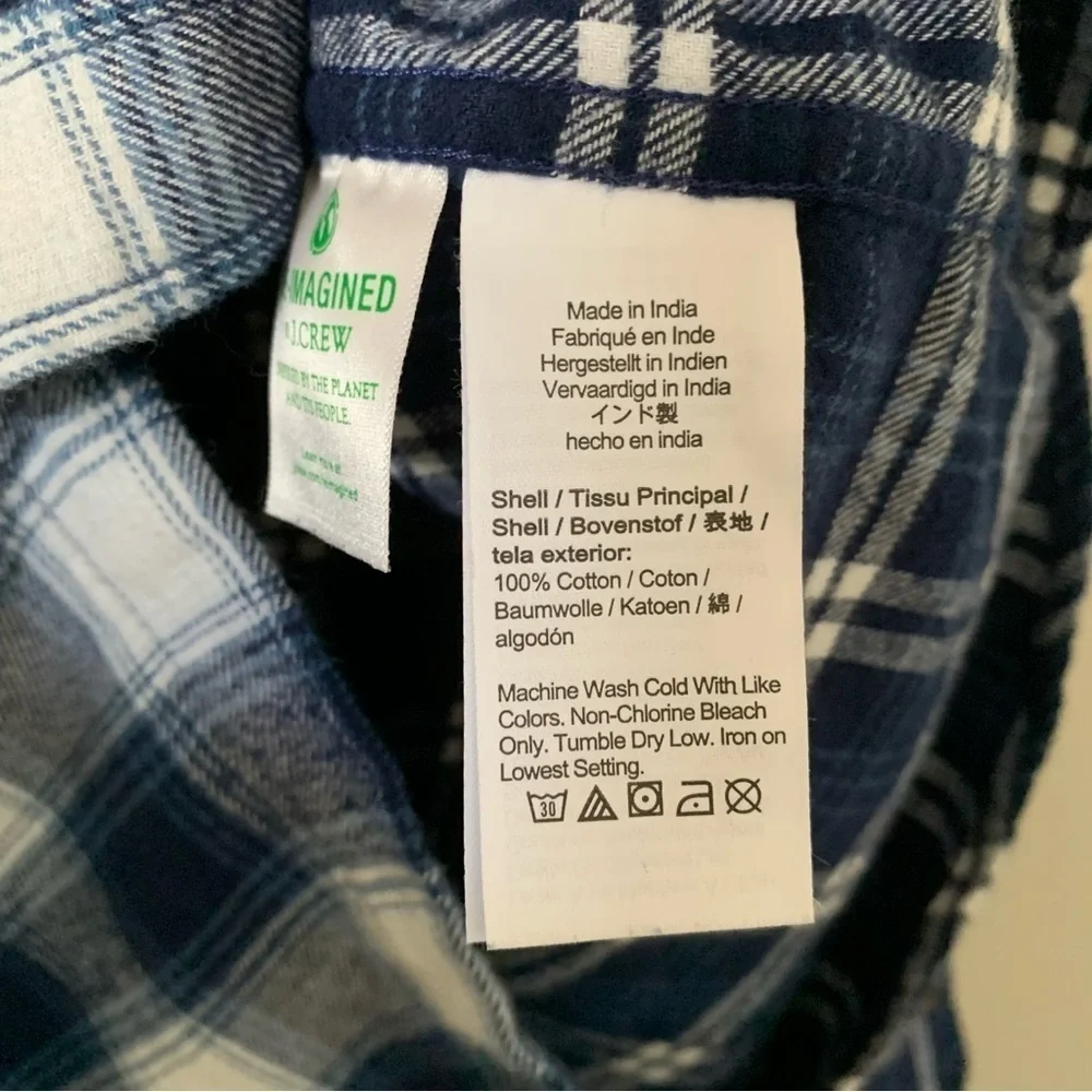 J Crew Blue Plaid Split Pattern Flannel Shirt